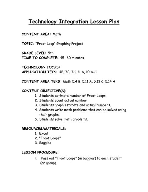 technology integrated lesson plan example