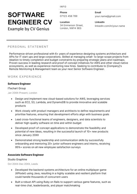 template cv software engineer