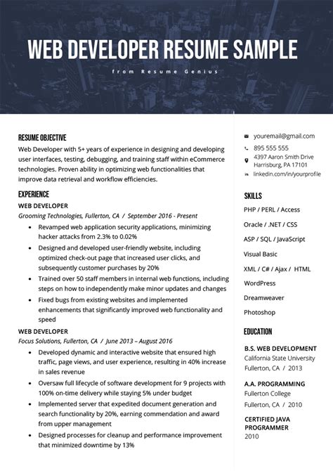 template cv web developer