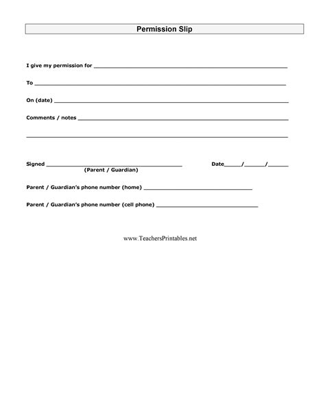 Template For Permission Slip