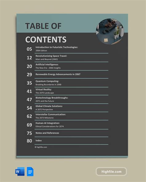 template for table of contents in word