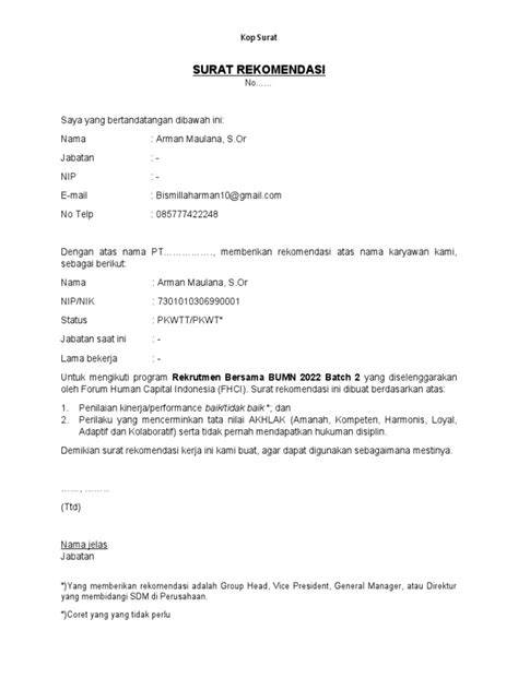 template surat rekomendasi