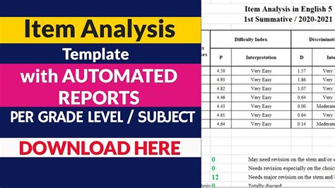 test item analysis excel template