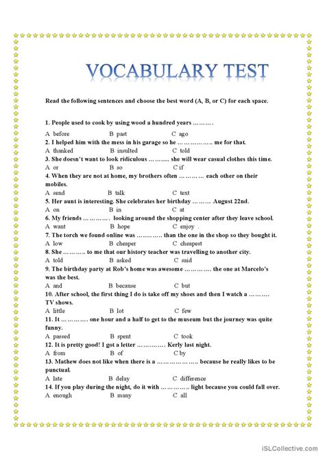 test of english language and comprehension with answers pdf