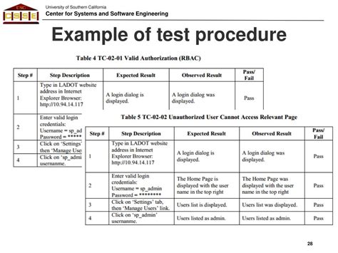test procedure example