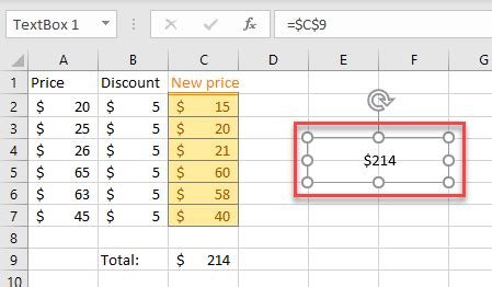 text box in excel cell