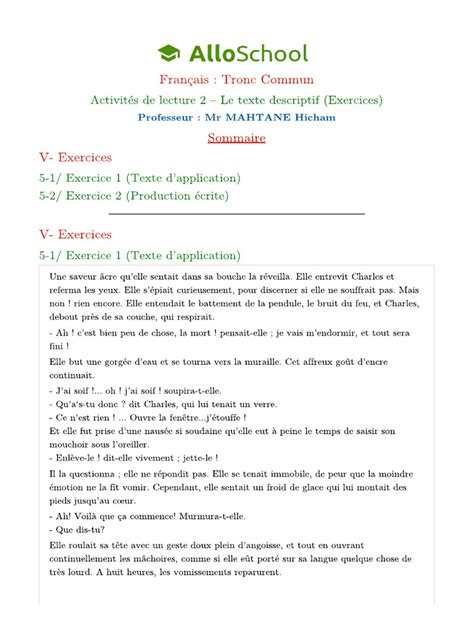 texte descriptif exercices pdf