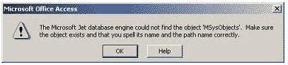 the microsoft jet database engine could not find object