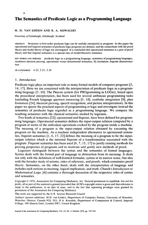 the semantics of predicate logic as a programming language