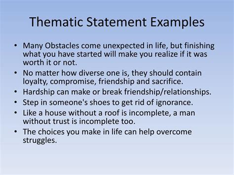 thematic statement examples for students