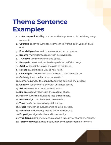 theme sentence examples for students