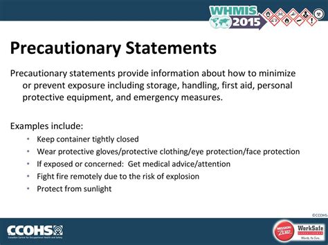 there are five types of precautionary statements under whmis 2015