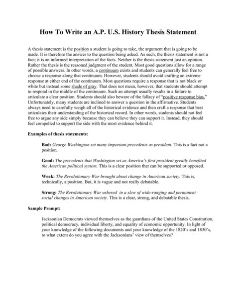 thesis statement example ap us history