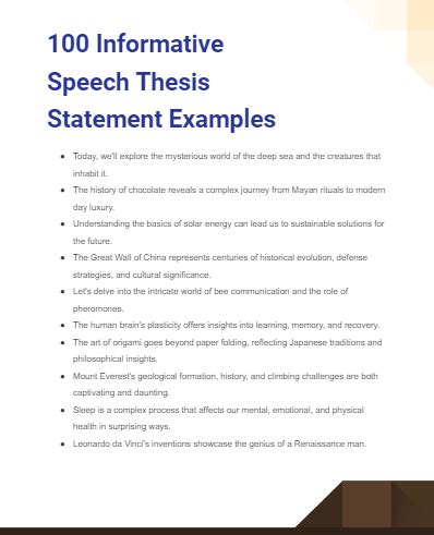 thesis statement example for informative speech