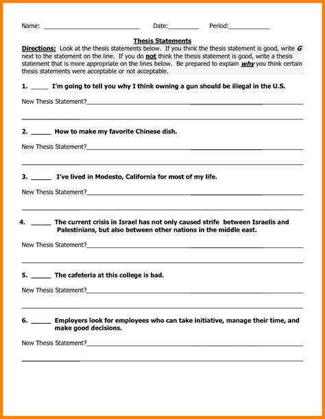 thesis statement practice exercises pdf