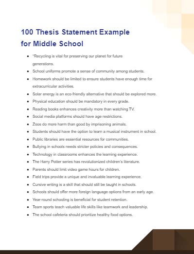 thesis statement template middle school