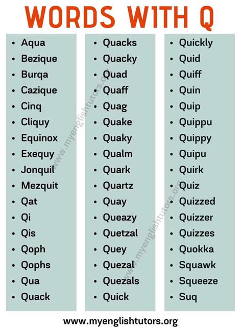 three and four letter words with q in them