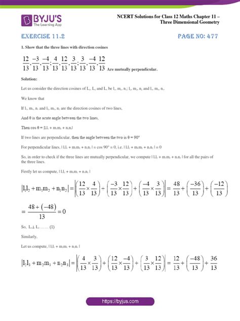 three dimensional geometry exercise 11.2 solutions