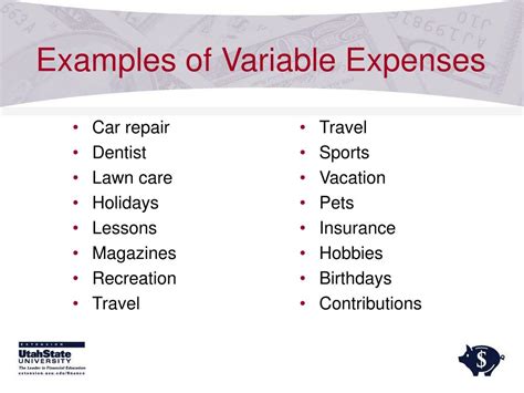 three examples of variable expenses