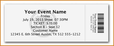 Ticket Template For Microsoft Word