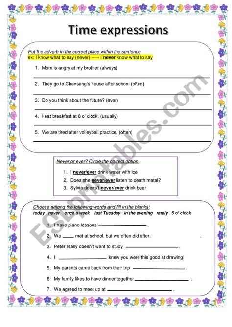 time expressions in english exercises pdf