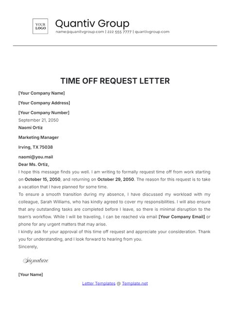 time off request letter example