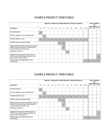 time table sample for project proposal