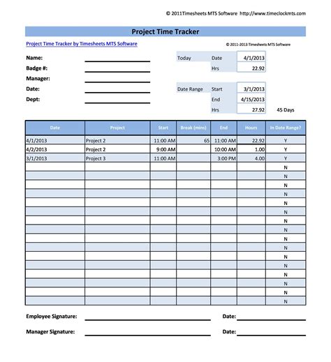 time tracker excel template