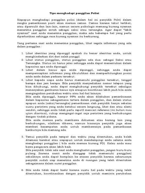 tips menghadapi panggilan polisi