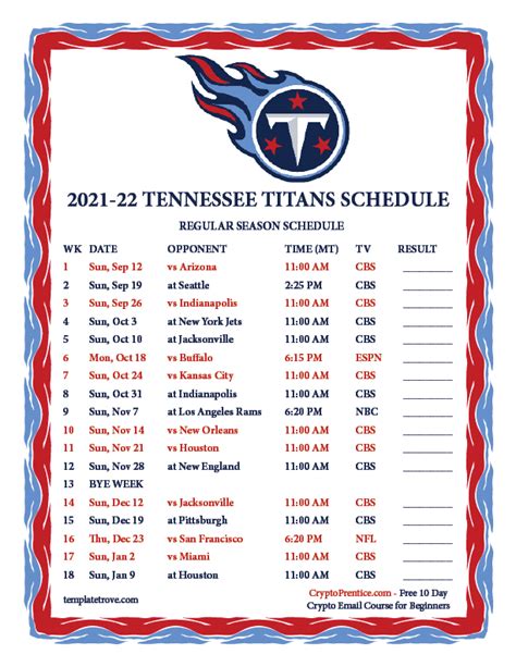 Titans Schedule Printable