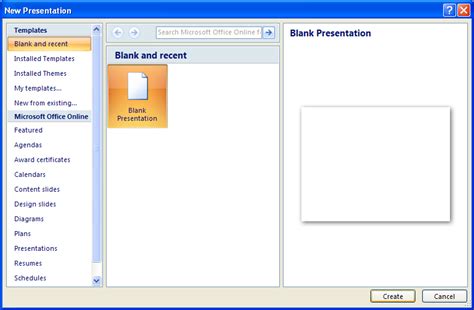 to create a blank presentation use the key combination