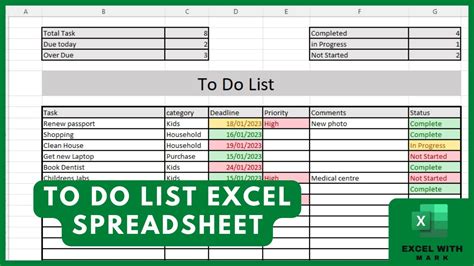 to do list excel for work