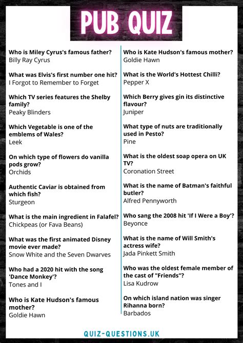 top pub quiz questions and answers uk