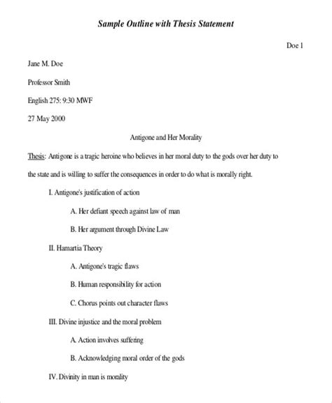 topic outline thesis statement