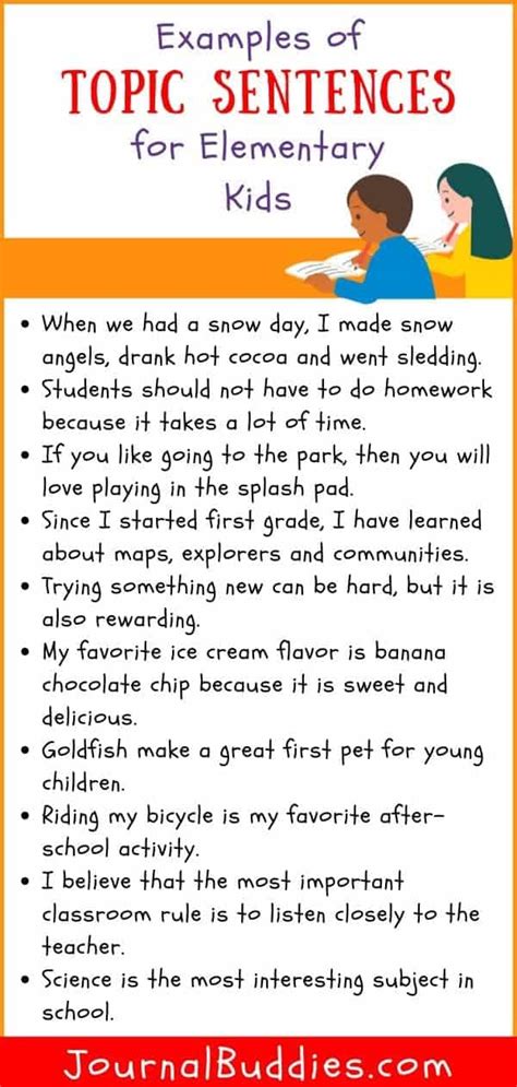 topic sentence examples for grade 3
