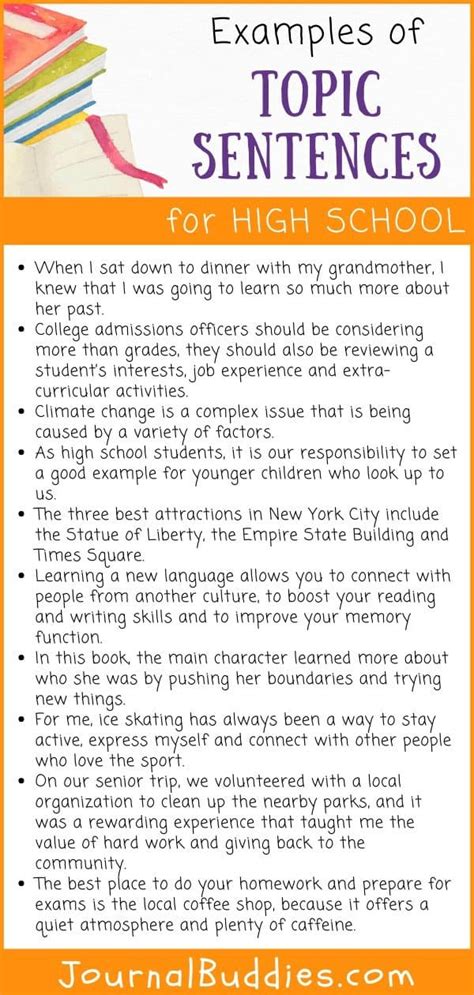 topic sentence examples for high school