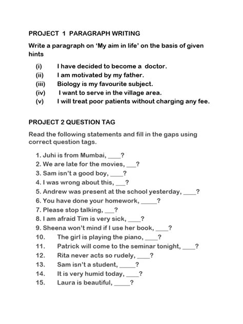 topics for english project work for class 10 term 1