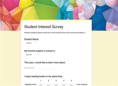 topics for google forms survey for students