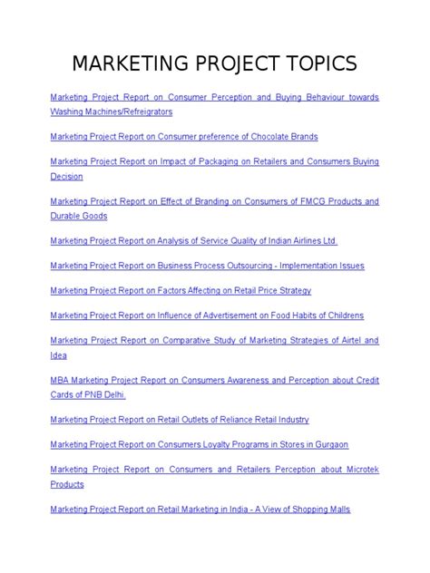 topics for project work in marketing