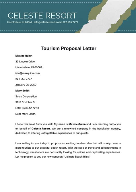 tourism package offer letter example