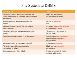 traditional file processing system vs dbms