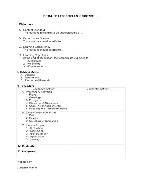 traditional lesson plan format pdf