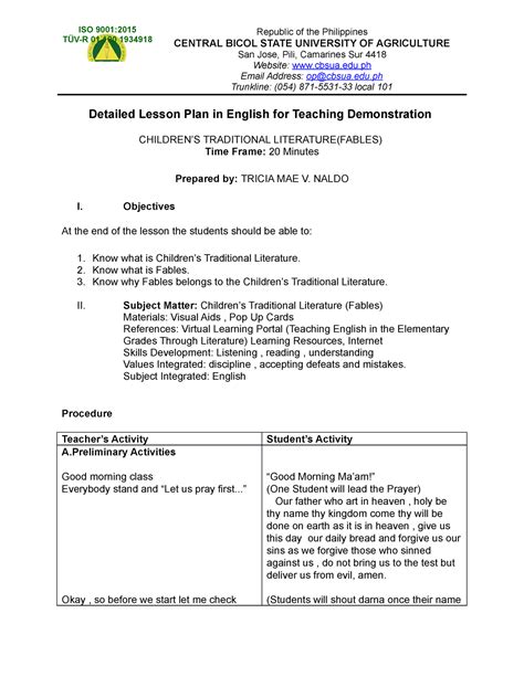 traditional lesson plan sample
