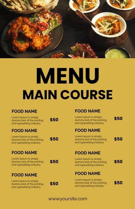 traditional main course menu list