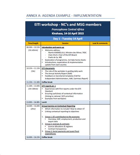 training agenda excel template
