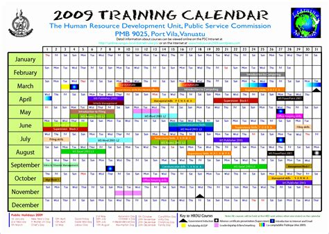 training calendar template excel