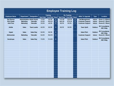 training diary excel template