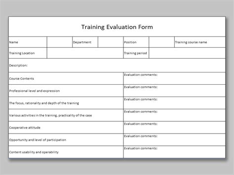 training evaluation form template excel