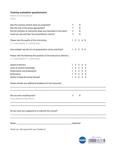 training evaluation questions examples