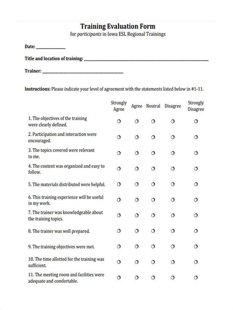 training feedback form questions examples